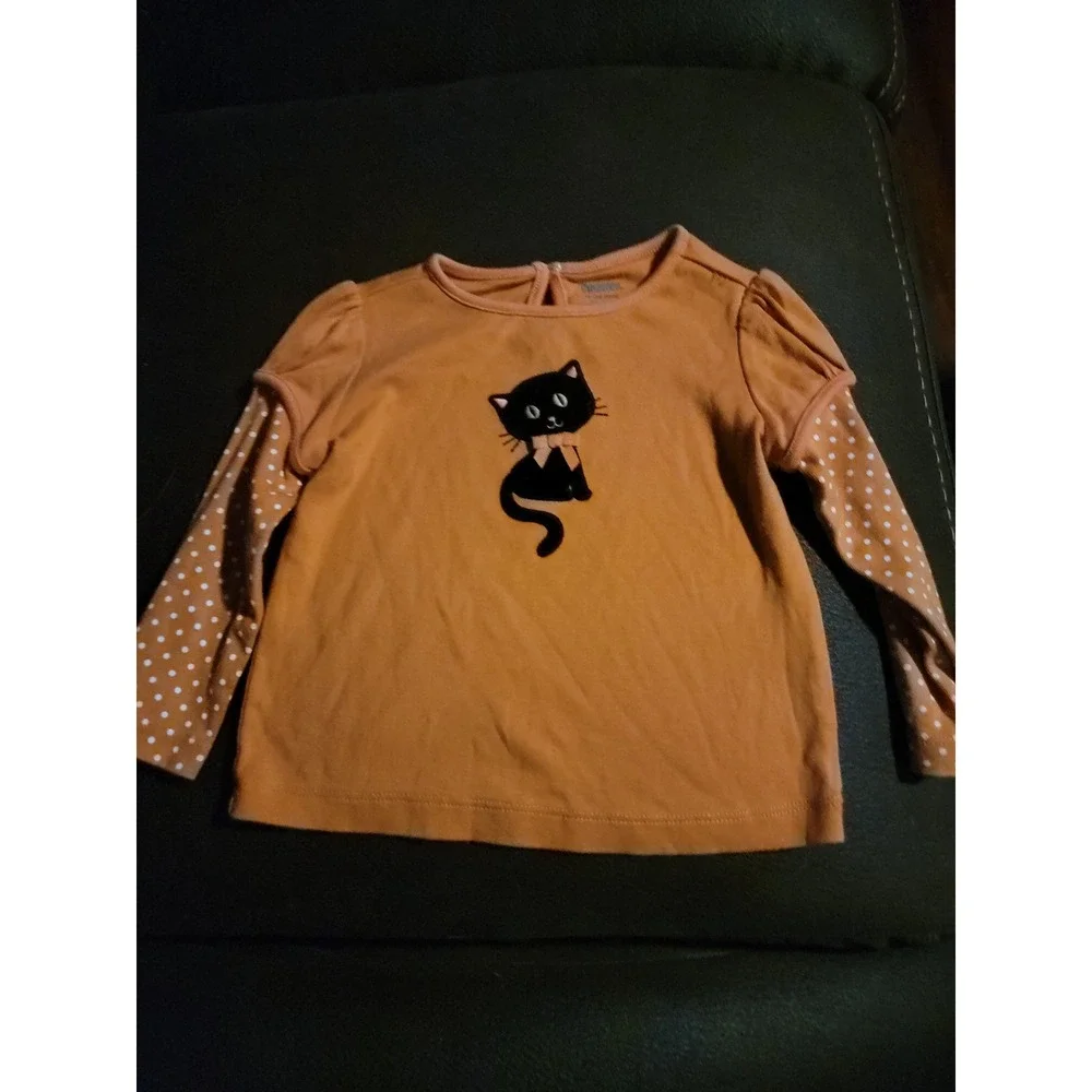 Gymboree black cat Halloween shirt size 18 24 months orange